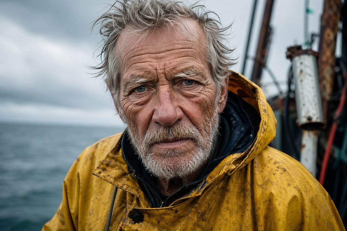 Photorealistic Old Fisherman Close-Up — Sora 2 Prompt