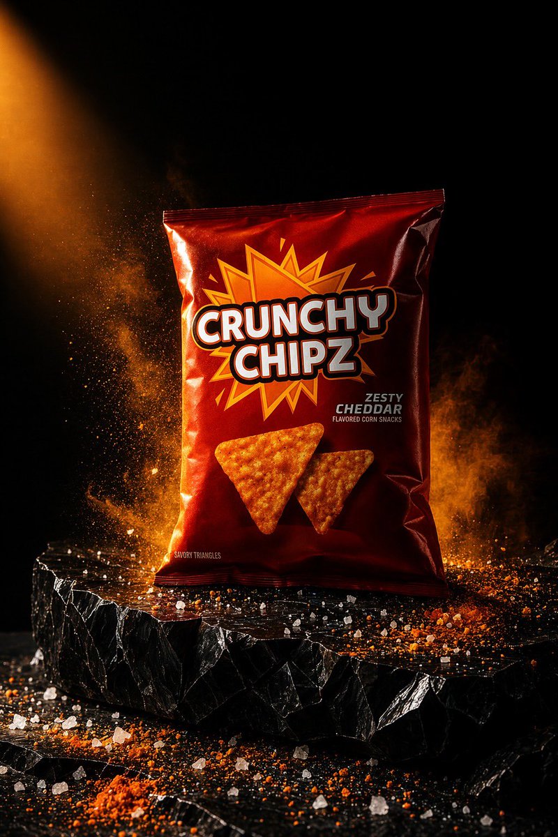 Fiery Snack Chip Bag Product Shot — Sora 2 Prompt