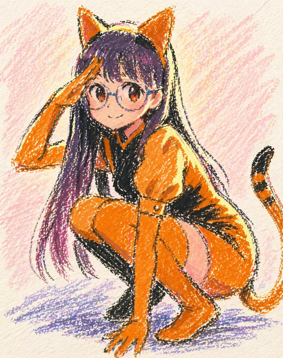 Oil Pastel Anime Cat Girl — Sora 2 Prompt