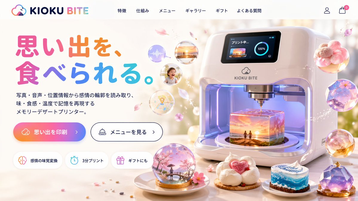 Futuristic Memory Dessert Printer — Sora 2 Prompt
