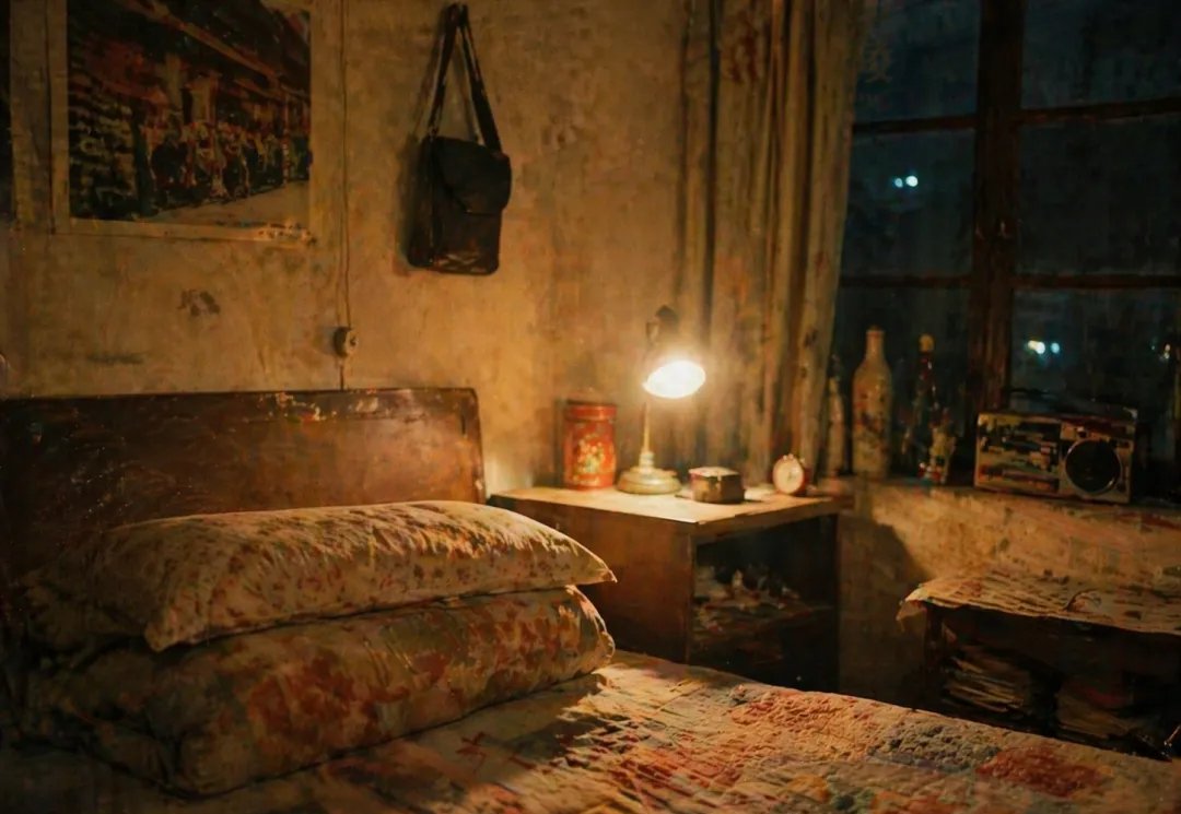70s Vintage Bedroom Night Scene — Cinematic Film Grain Prompt
