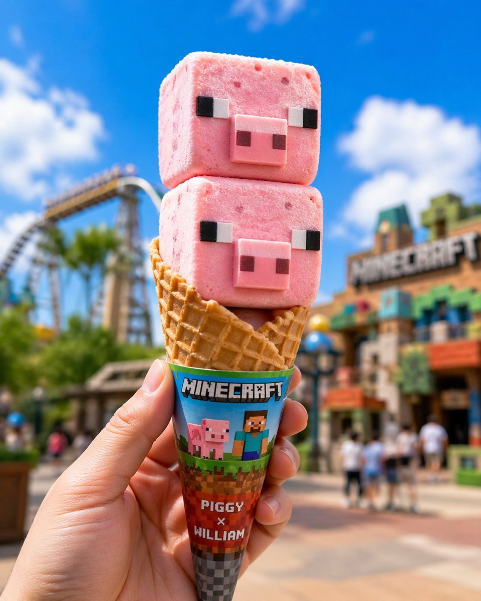 Pixel Art Strawberry Pig Ice Cream Cone - Minecraft Prompt