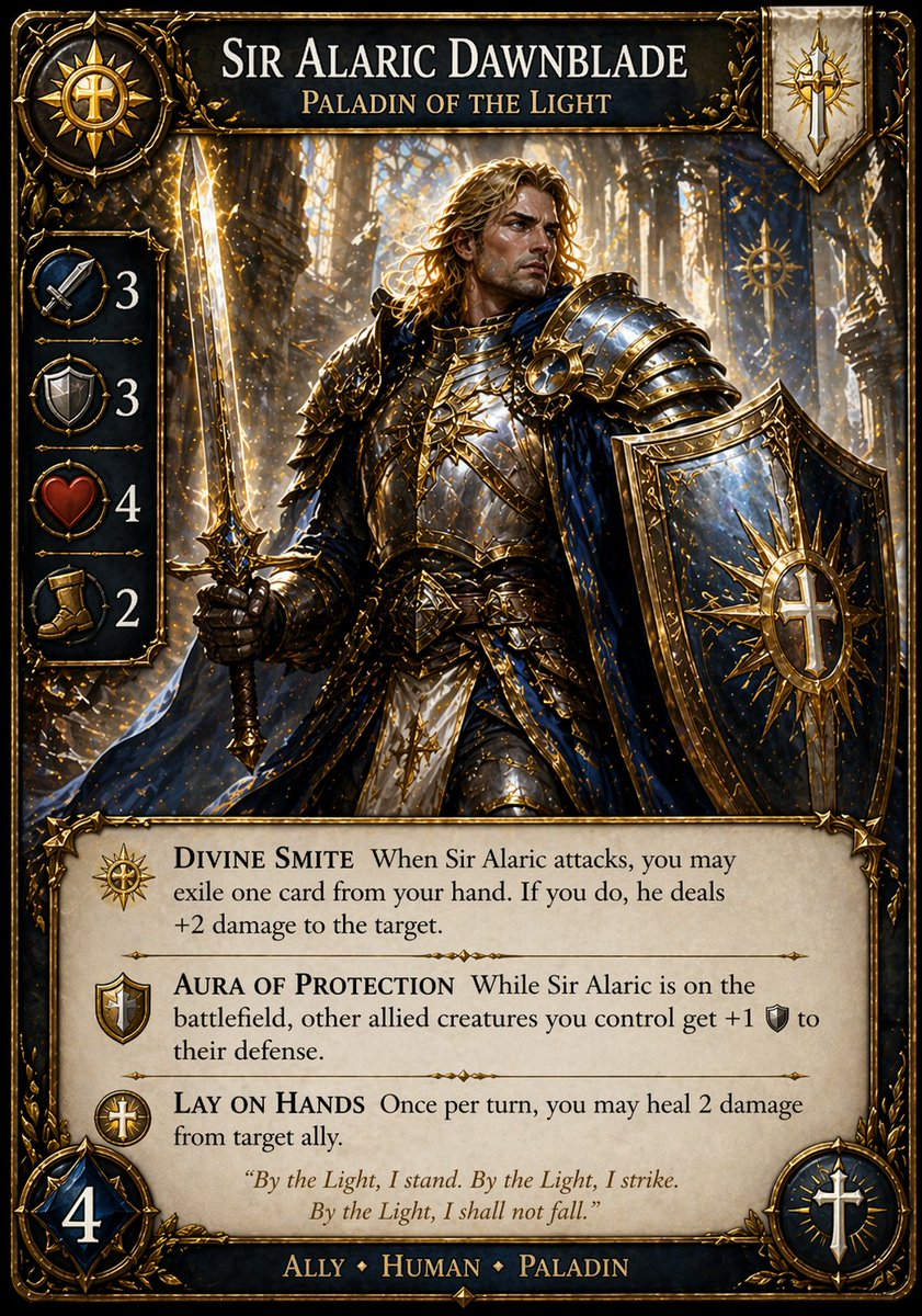 Fantasy TCG Card Design — Sir Alaric Dawnblade Prompt