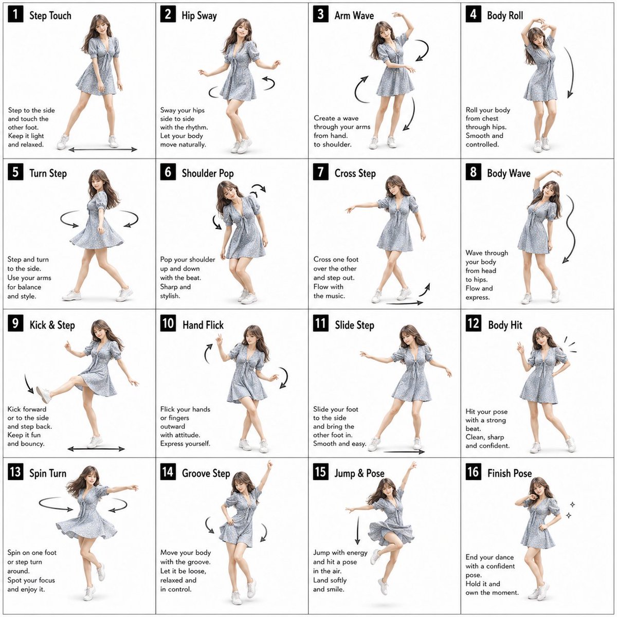 16-Step Dance Pose Poster — AI Choreography Guide Prompt