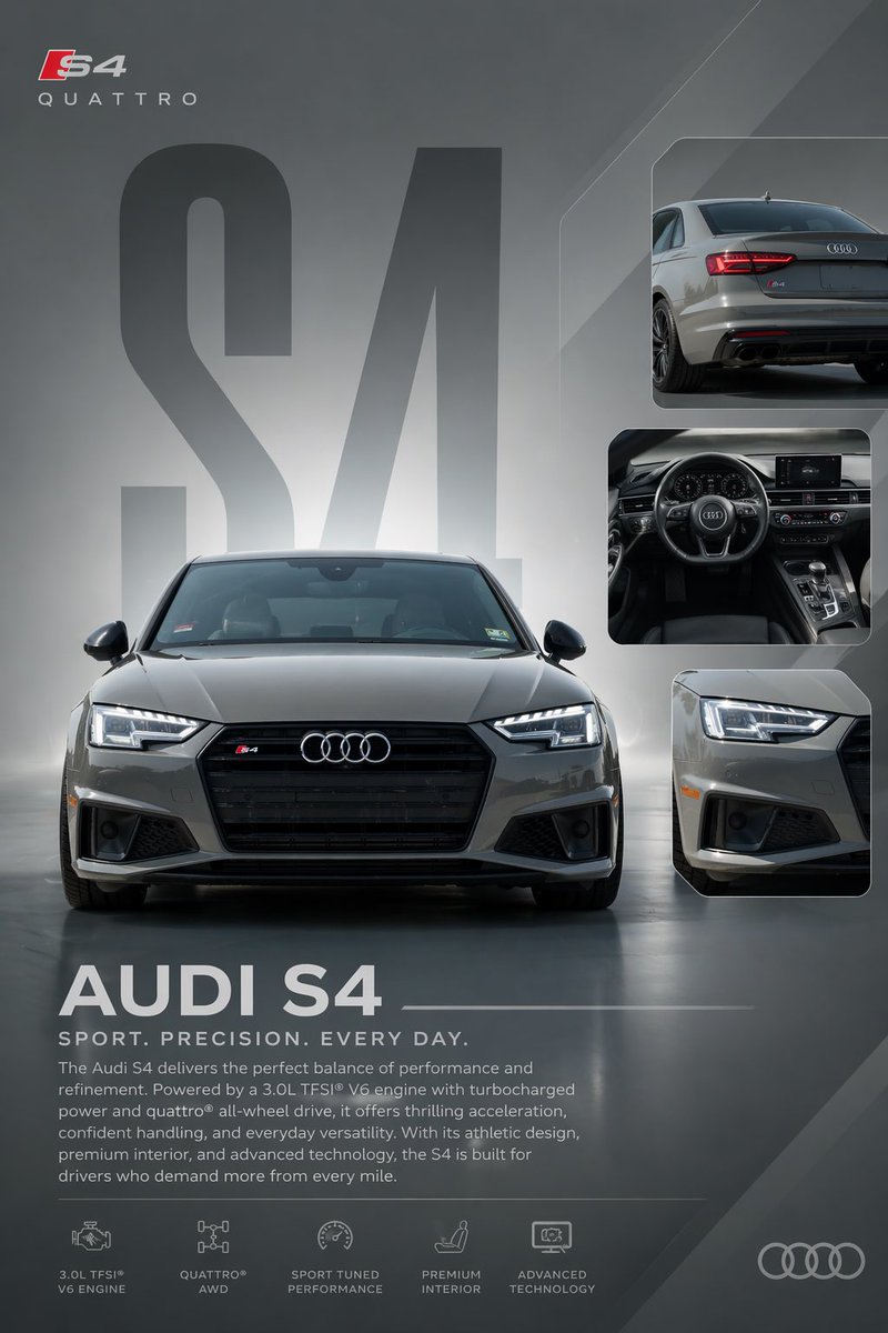 Audi S4 Quattro Promo Poster — Sora 2 Prompt