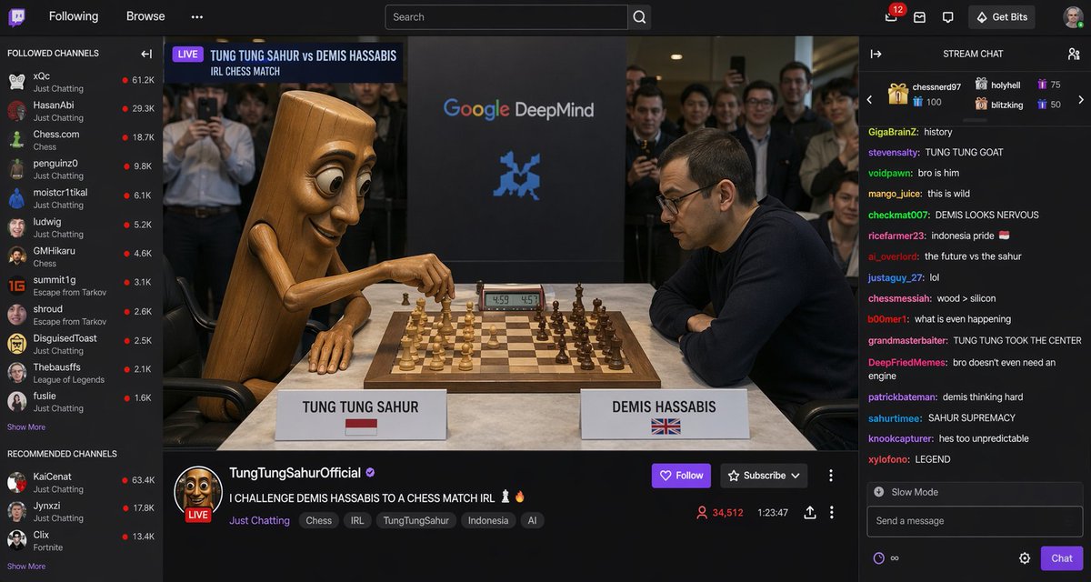 Twitch-Style Live Chess Stream with Demis Hassabis — Prompt
