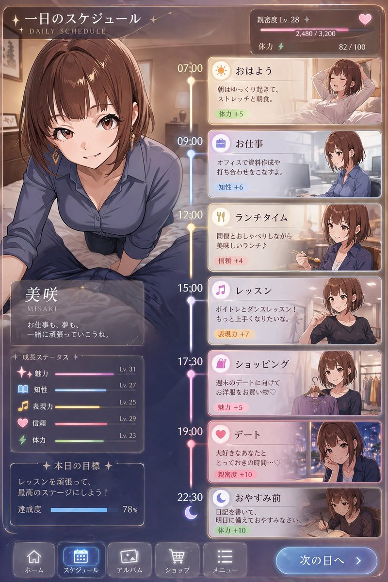 Game-Style Character Daily Schedule — Sora 2 Prompt
