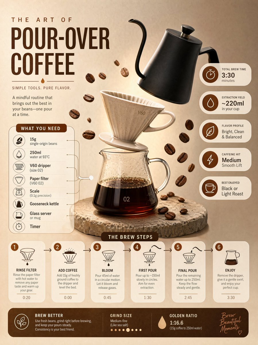 Artisan Pour-Over Brewing Infographic — Sora 2 Prompt