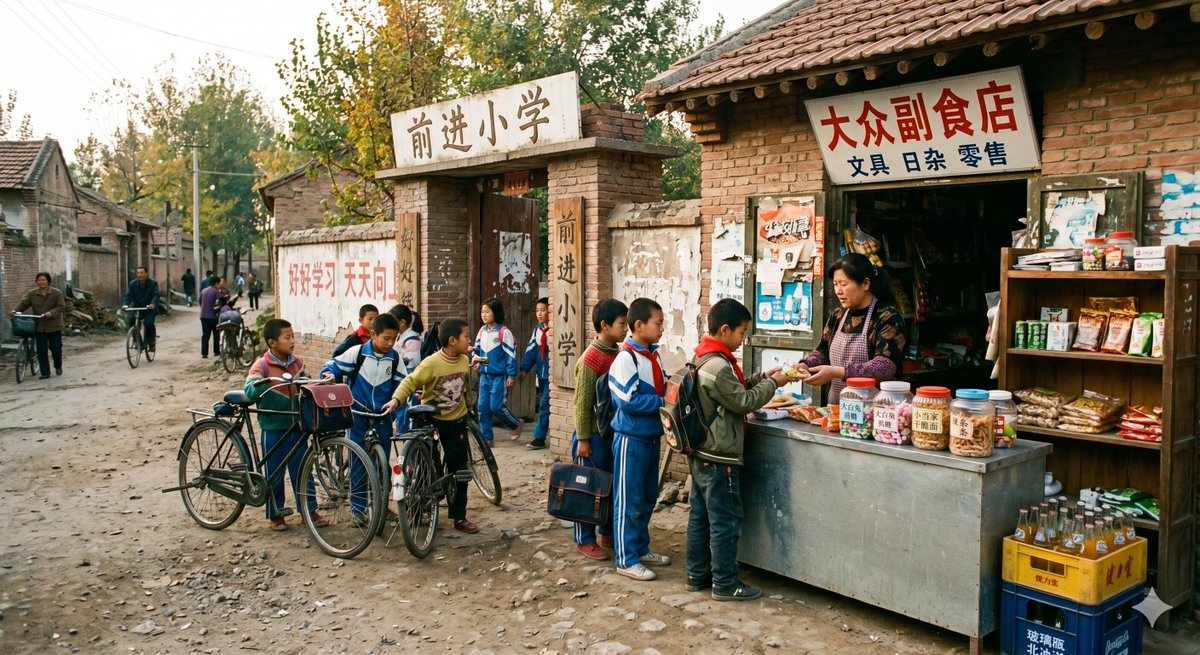 1998 Chinese Village School & Shop — Realistic Sora 2 Prompt