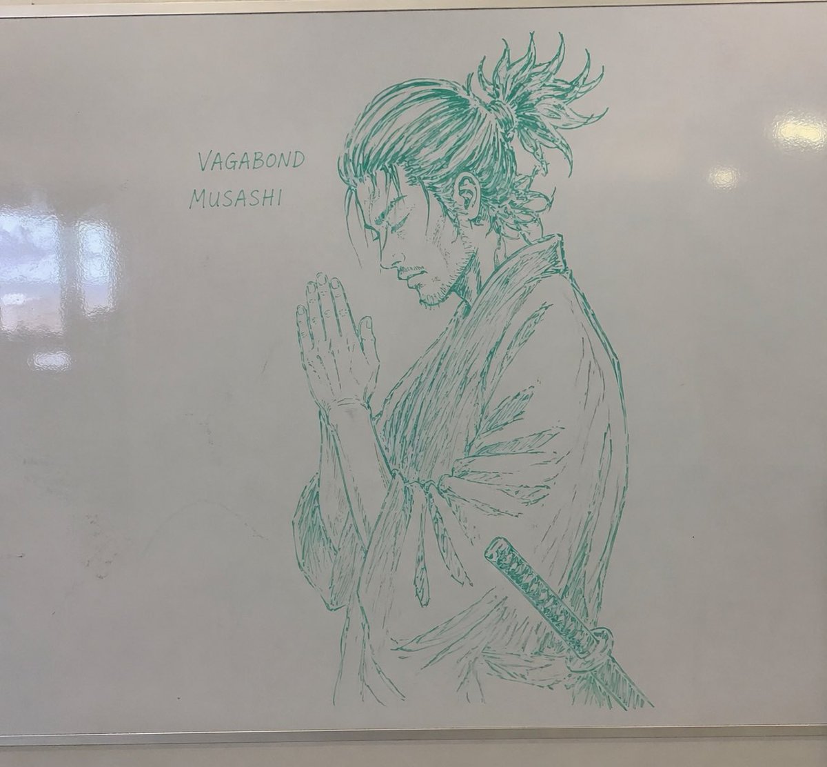 Whiteboard Marker Anime Sketch — Realistic Office Photo