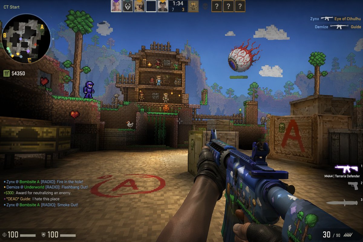 Counter-Strike x Terraria Pixel FPS Mashup — Sora 2 Prompt