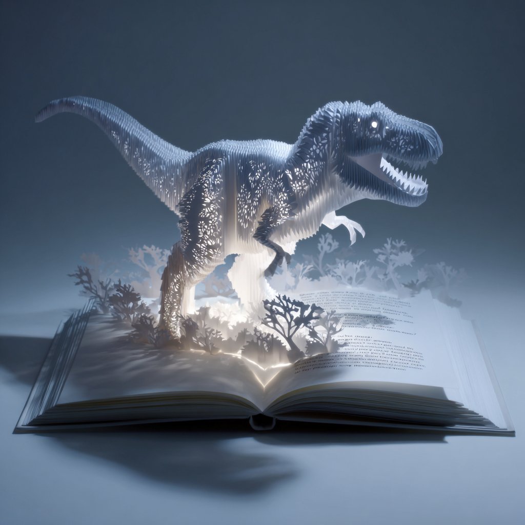 Paper T-Rex Pop-Up Book Ad — Cinematic Sora Prompt