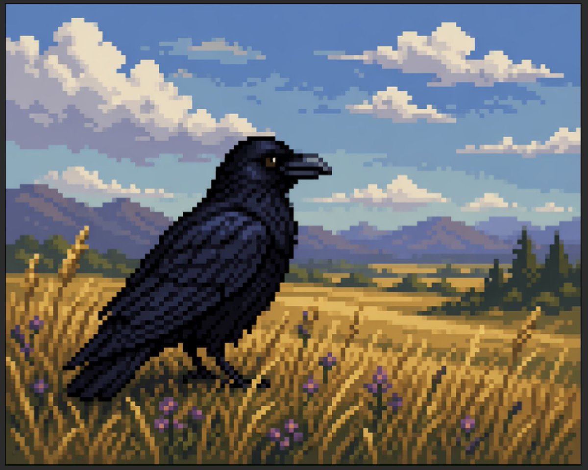 Pseudo-Pixel Art Crow in Wheat Field — AI Prompt