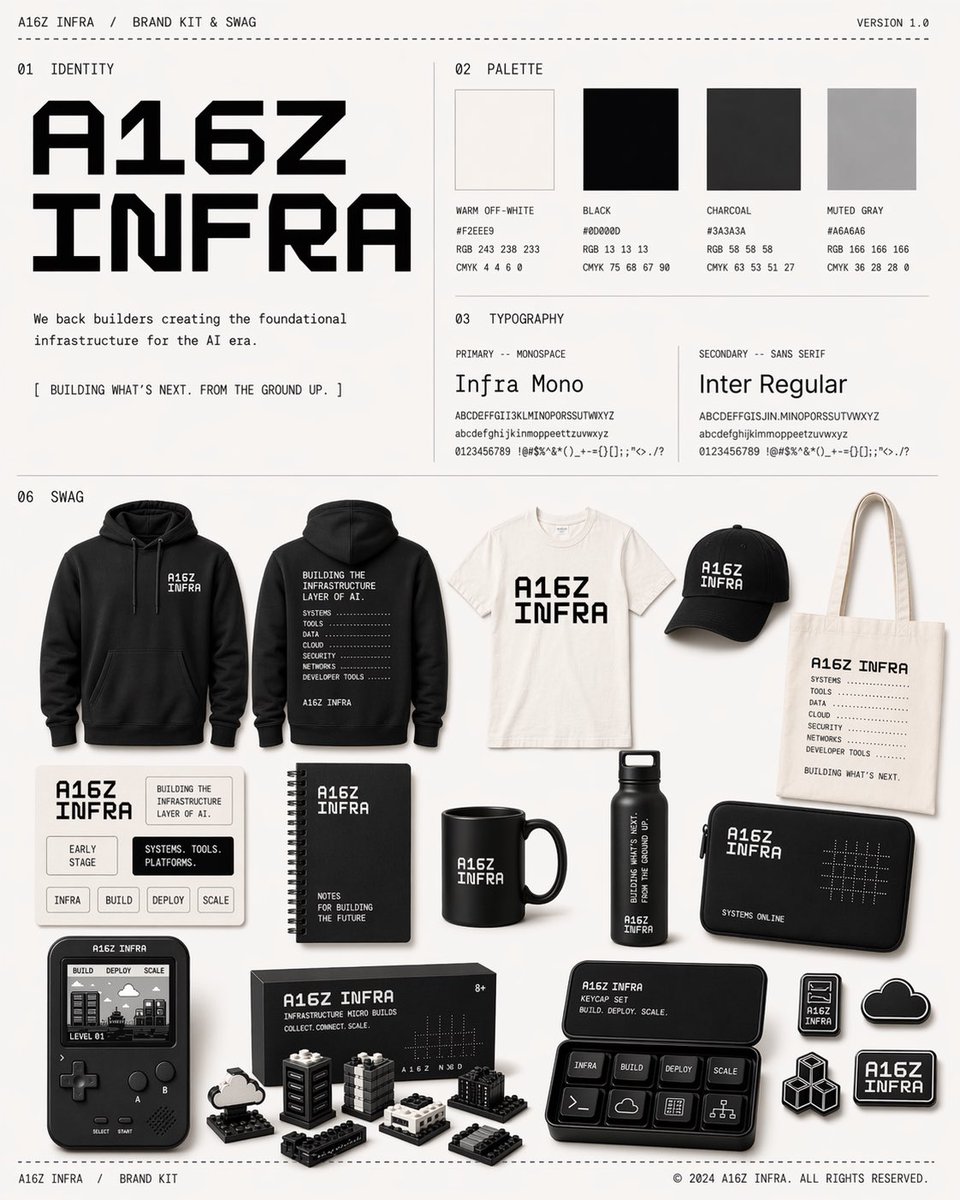 Monochrome Brand Toolkit & Swag Prompt — A16Z INFRA