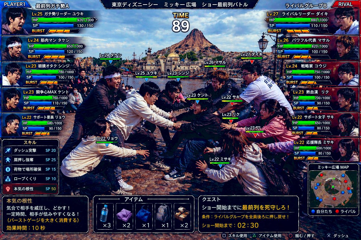 Tokyo DisneySea Arcade Battle Screenshot — AI Prompt