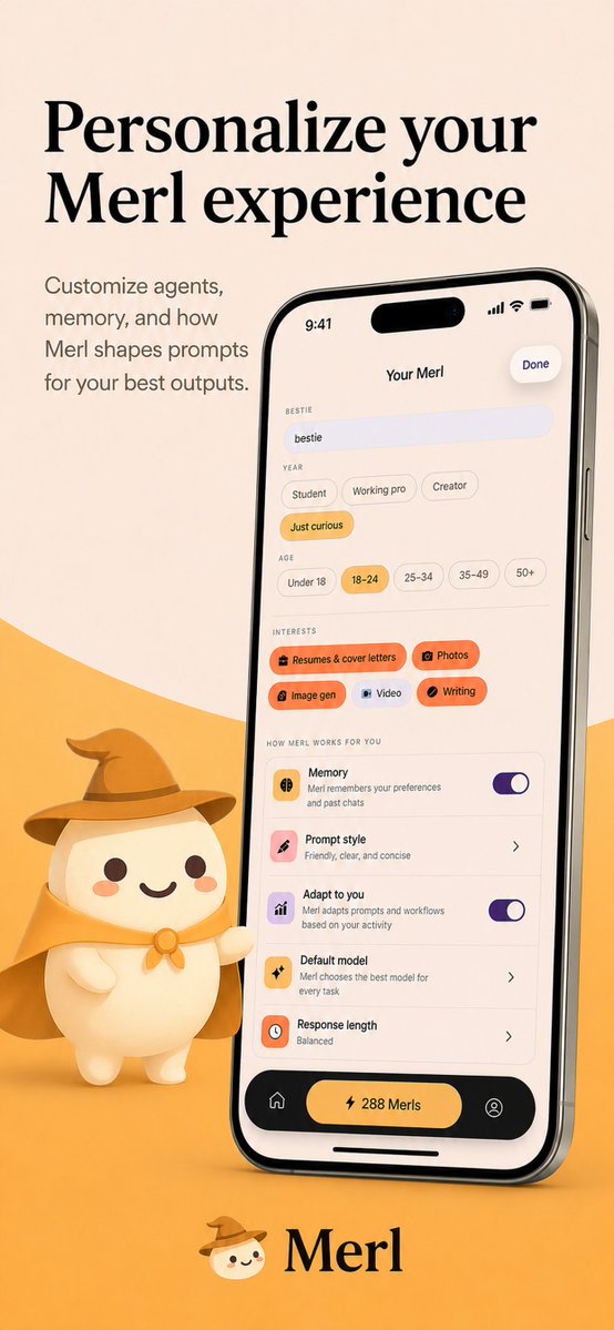 App Store Screenshot Prompt — Merl AI Mascot & Customization