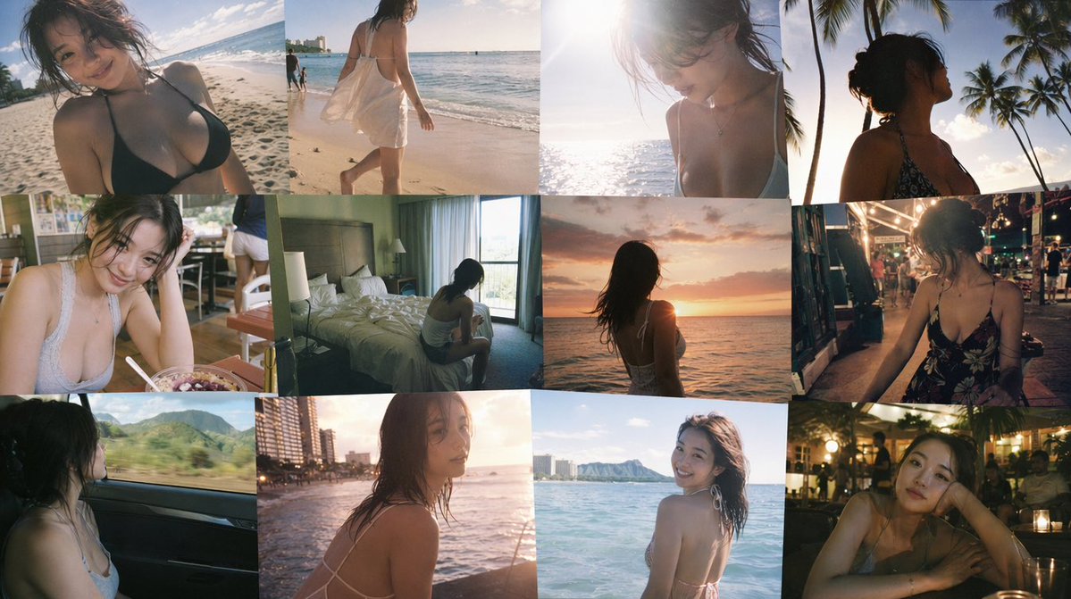 Hawaii Solo Travel Collage — Emotional 12-Frame Sora 2 Prompt