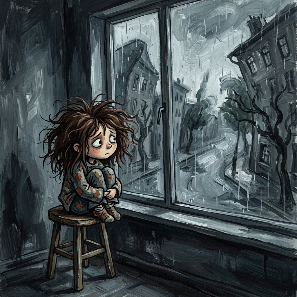 Rainy Window Melancholy Child — Sora 2 Prompt