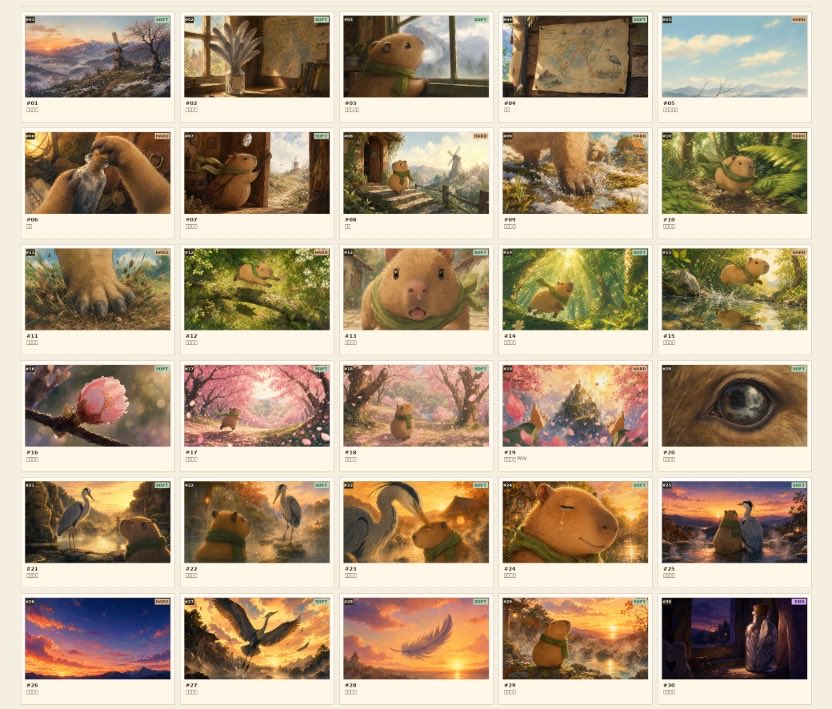 Ghibli Watercolor Storyboard Contact Sheet — 30 Frames