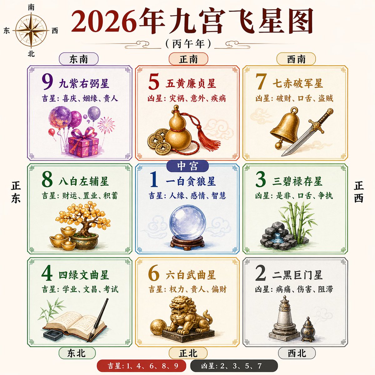 Generate 2026 Feng Shui Flying Star Chart — Sora 2 Prompt