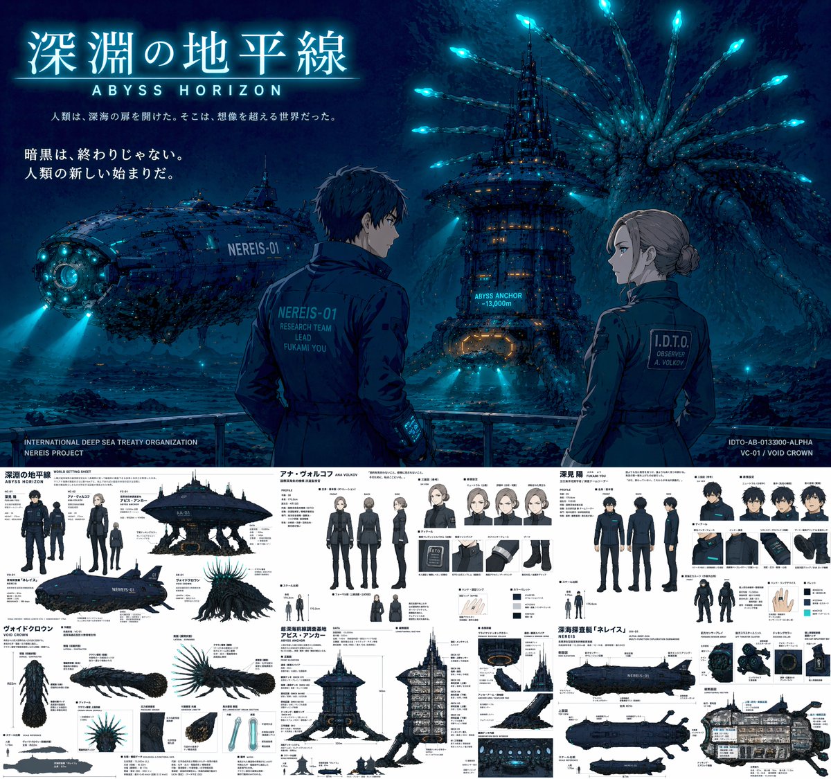 Deep Sea Sci-Fi Concept Art & Reference Sheet — Sora 2 Prompt