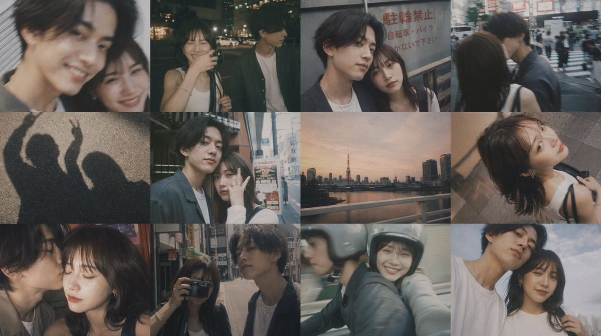 Romantic Tokyo Night Couple Collage — Sora 2 Prompt
