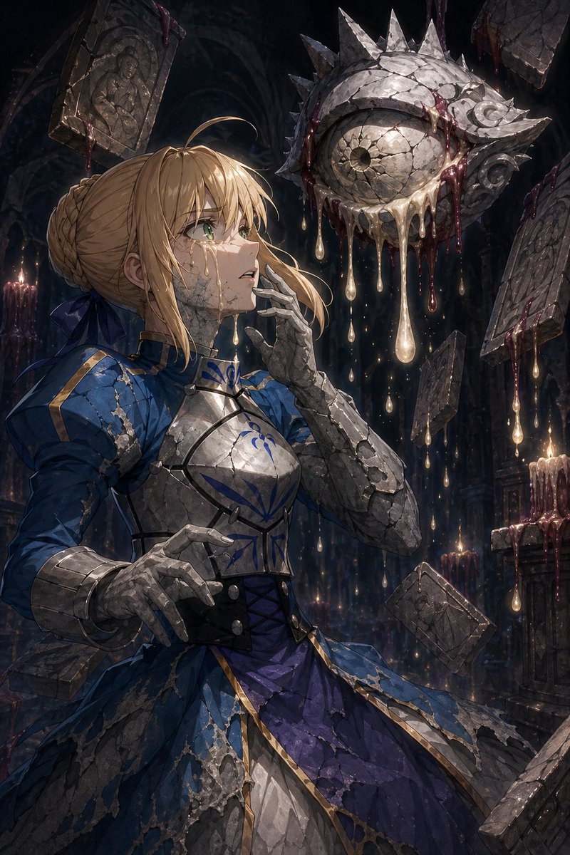 Dark Fantasy Card Art: Gothic Knightess with Petrifaction Curse