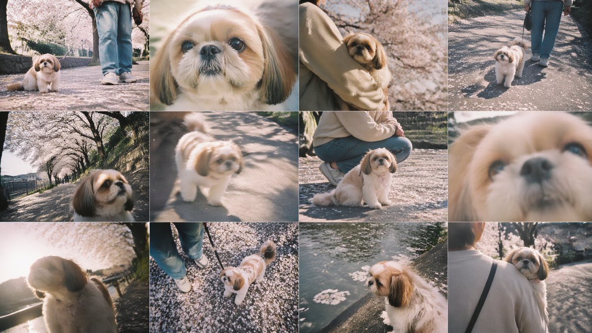 Spring Cherry Blossom Pet Photo Collage — 12-Grid Shih Tzu