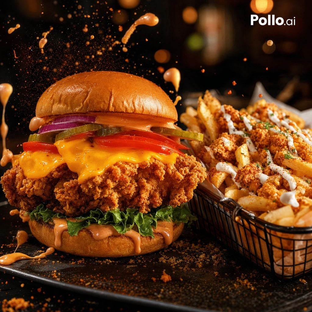 Photorealistic Fried Chicken Sandwich — Sora 2 Prompt