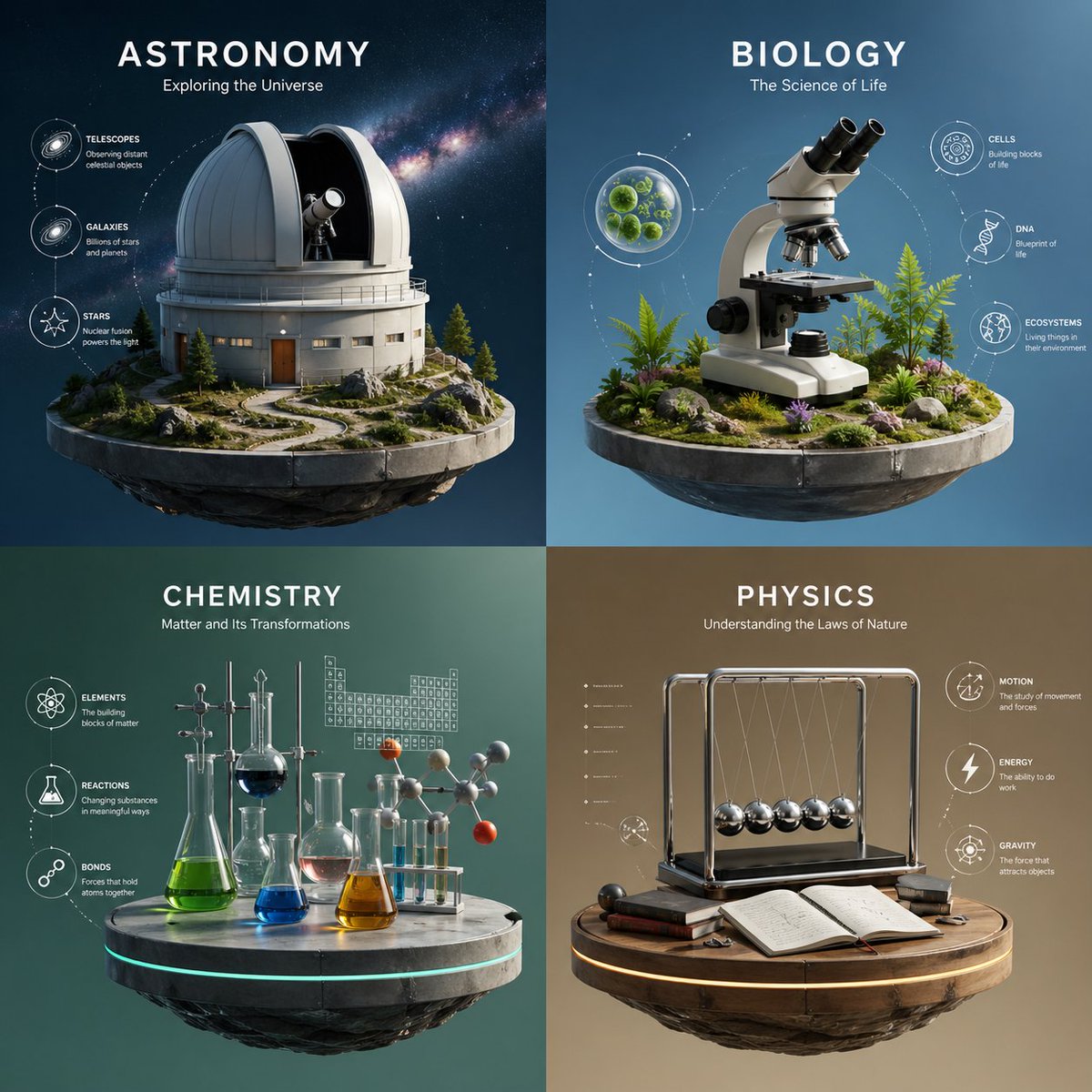 4-Quadrant Science Infographic — Sora 2 Prompt