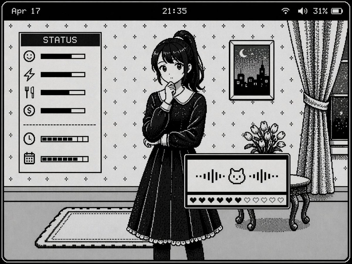 1-Bit Pixel Art Visual Novel Interface — AI Prompt