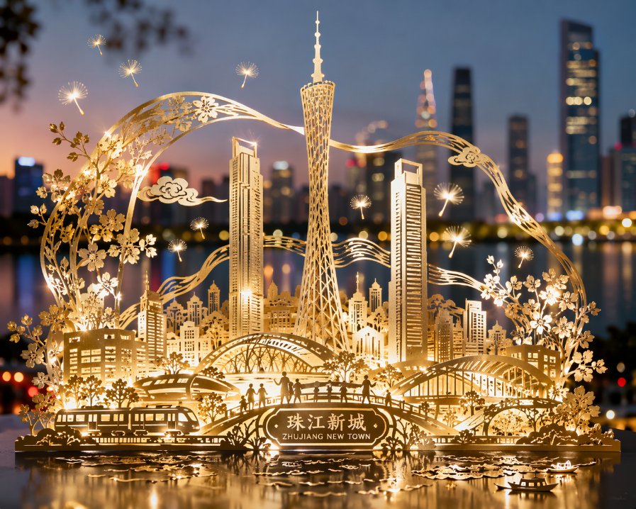 3D Paper-Cut Zhujiang New Town — Sora 2 Prompt