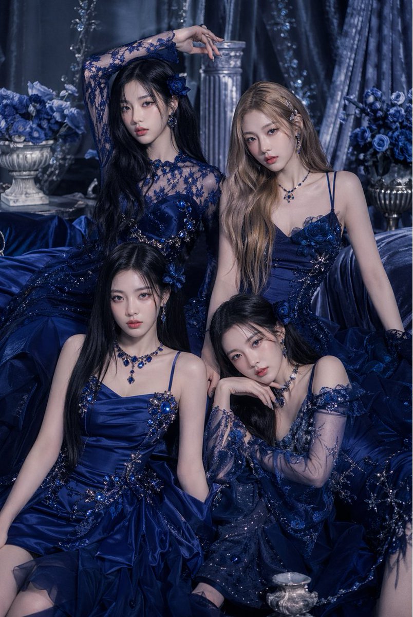 Sapphire Blue Luxury Fashion Portrait of 4 Women — Sora 2 Prompt