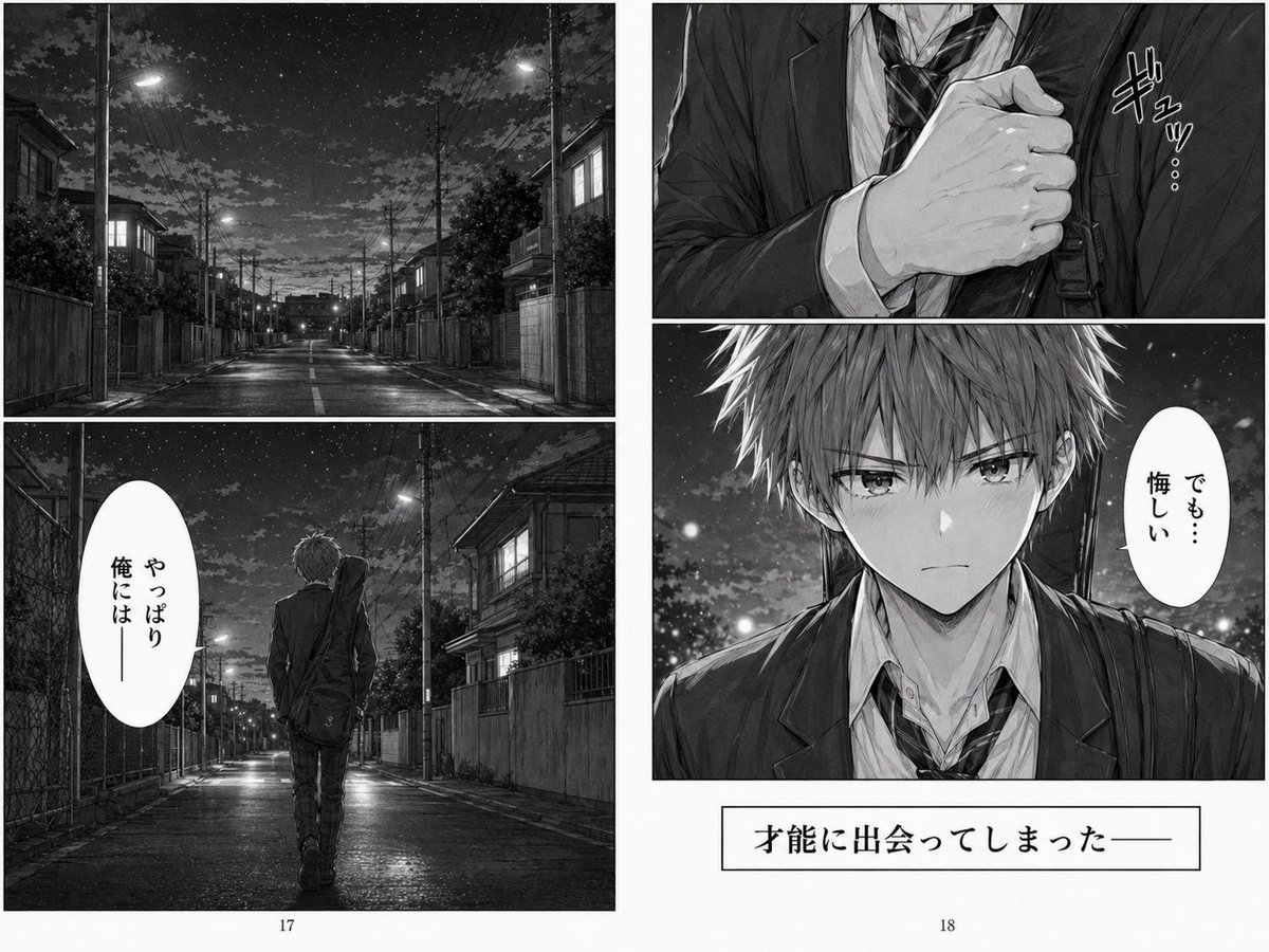 Moody Night Street Manga Spread — Cinematic B&W Comic Page Prompt