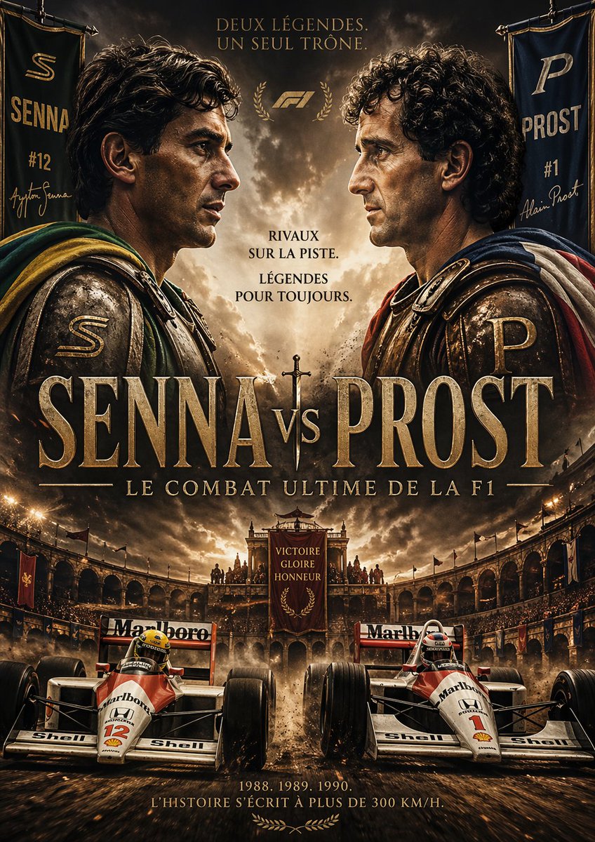 Senna vs Prost Gladiator Poster — Epic F1 Prompt