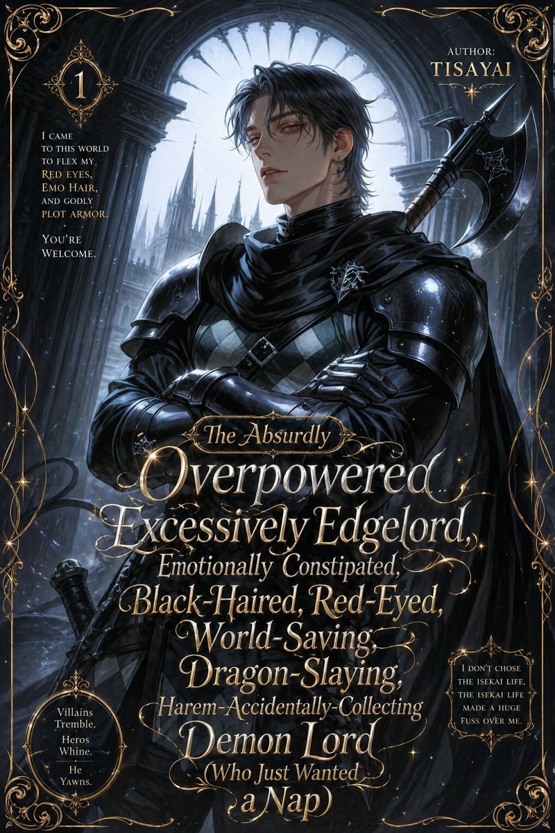 Gothic Isekai Light Novel Cover — Overly Dramatic Hero Prompt