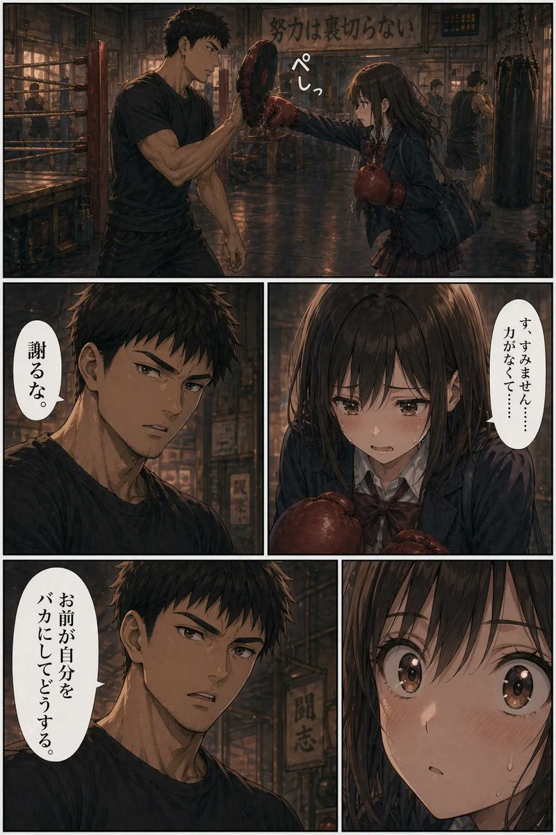 Boxing Gym Manga Page — Emotional 5-Panel Comic Prompt