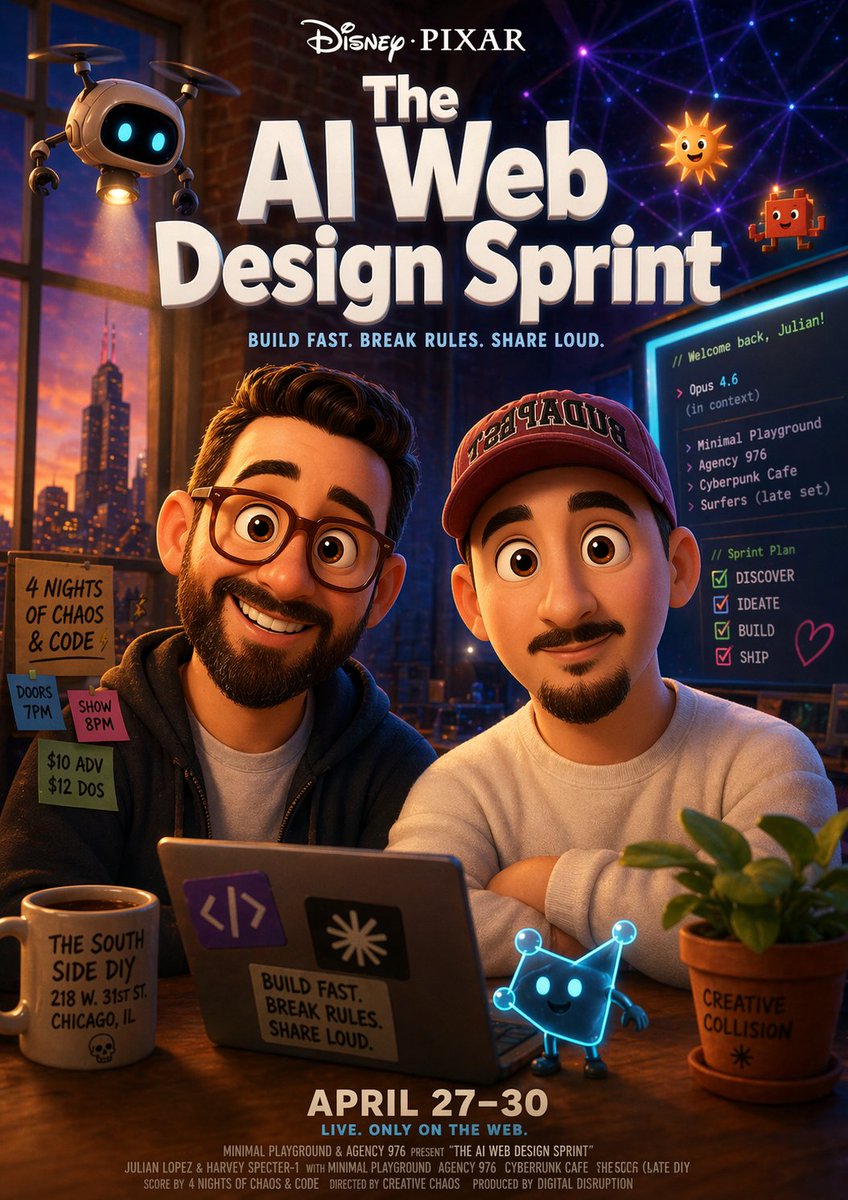 Disney-Pixar AI Web Design Sprint Poster - Sora 2 Prompt