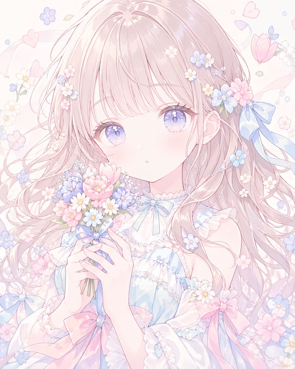 Pastel Anime Faceless Portrait with Flowers — Sora 2 Prompt