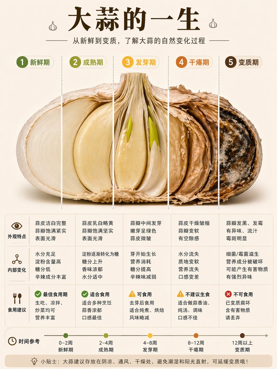 Fresh to Spoiled Garlic Lifecycle Infographic — Sora 2 Prompt