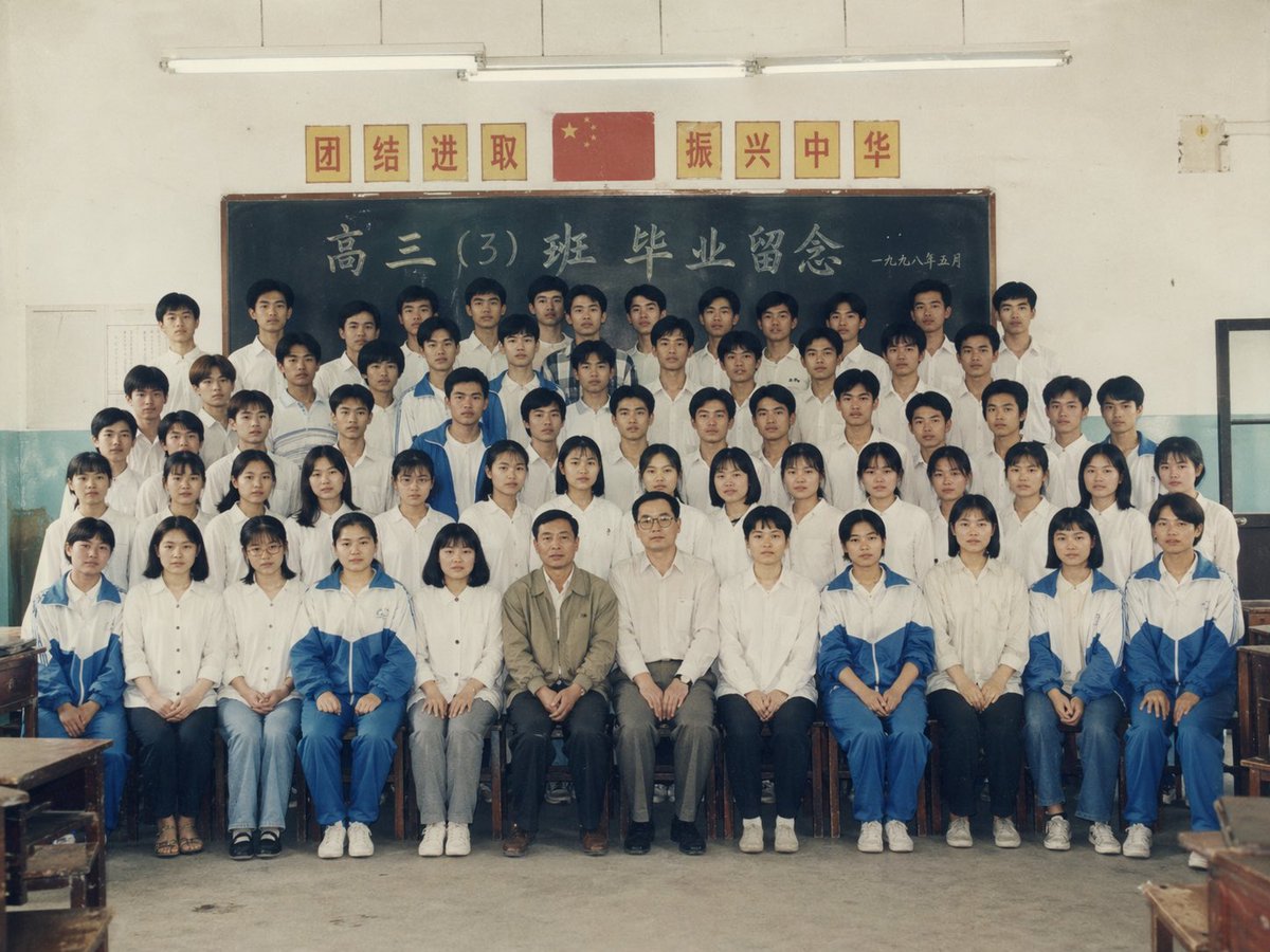 90s Chinese Classroom Graduation Photo — Realistic AI Art Prompt