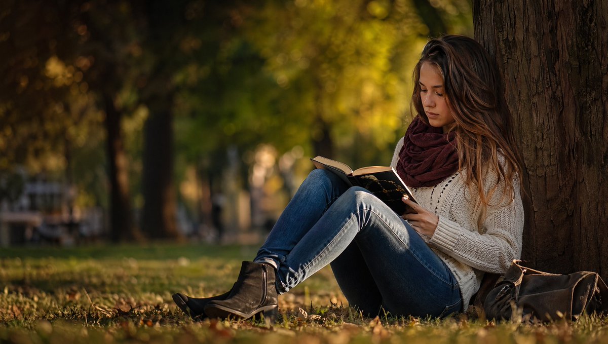 Golden Hour Autumn Reading Stock Photo Prompt