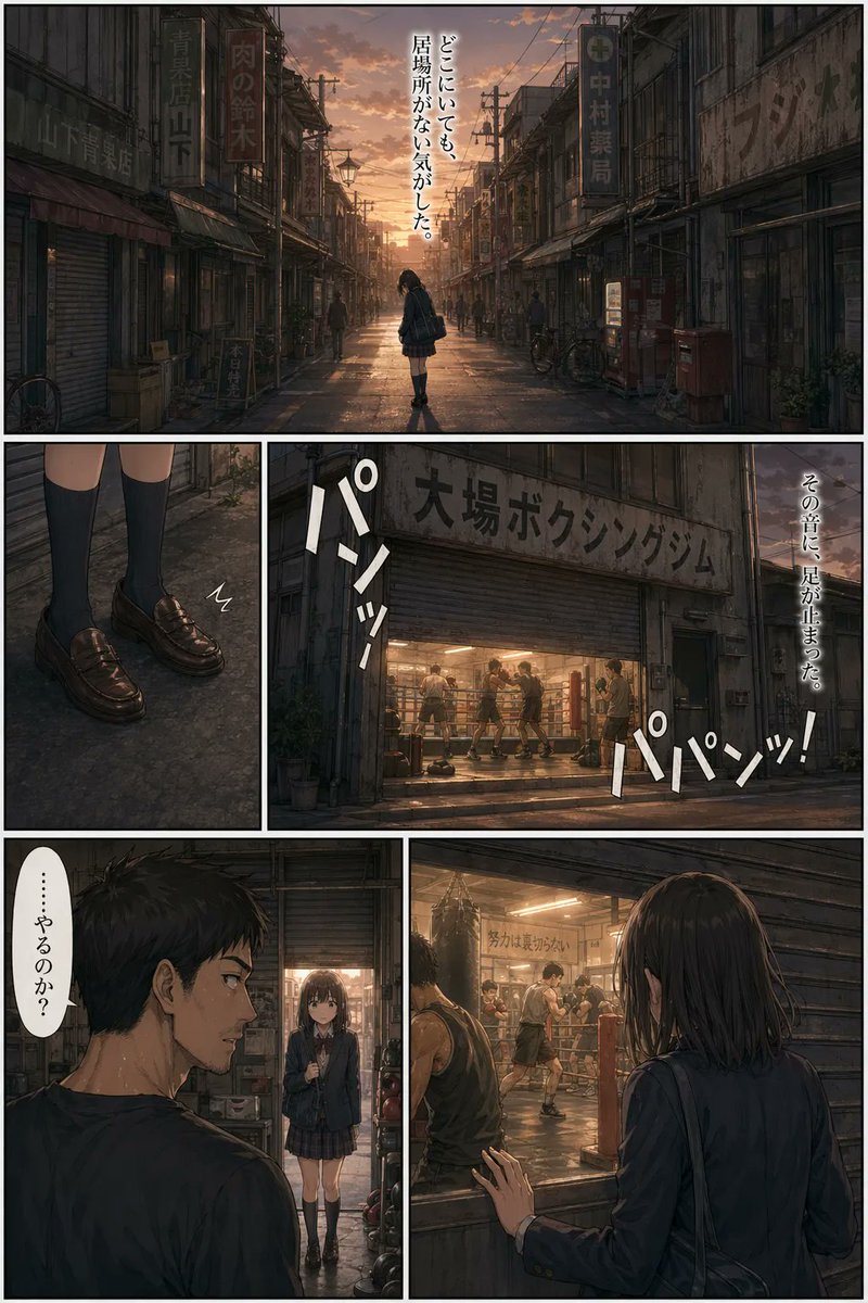 Cinematic Manga Page Prompt — Sunset Boxing Gym