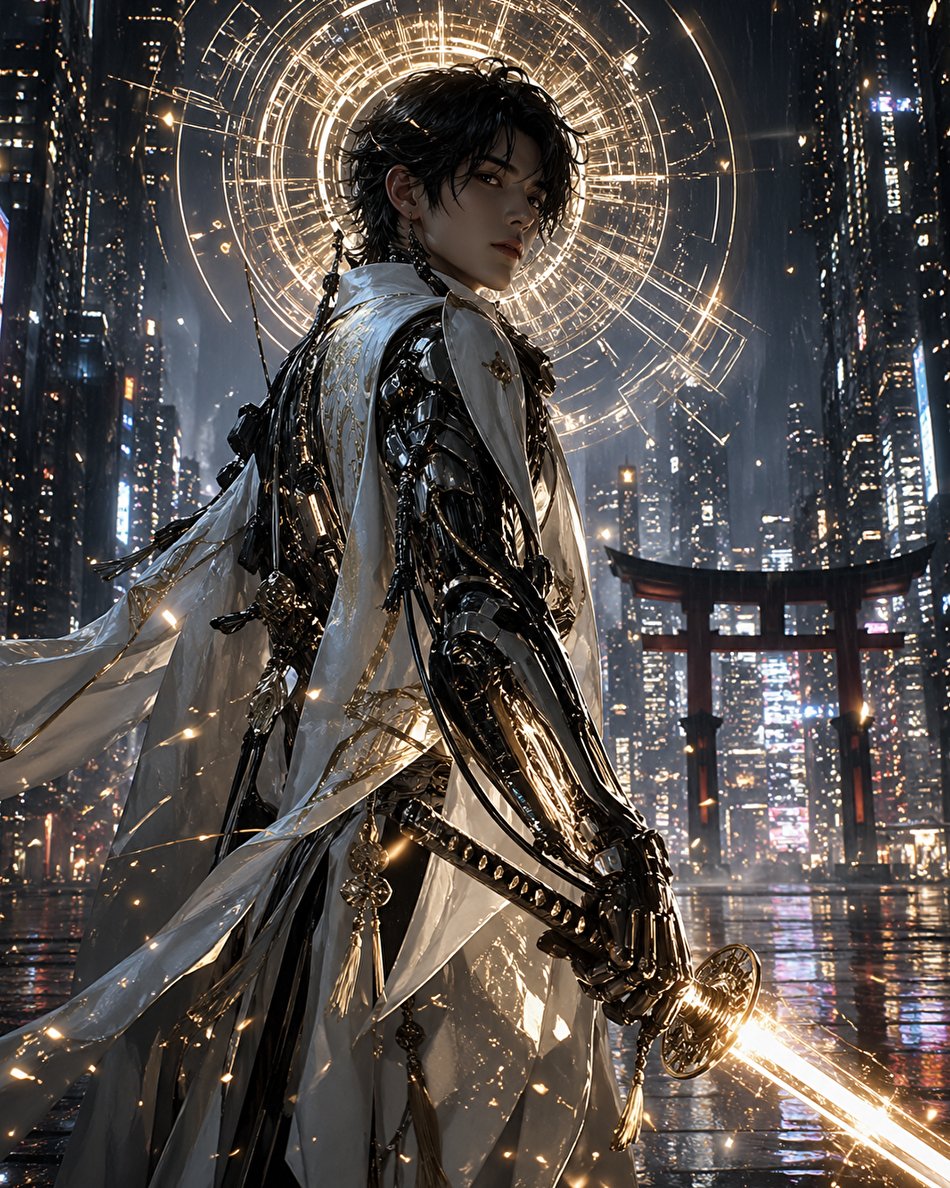 Cyberpunk Izanagi Divine Warrior Prompt — Sora 2
