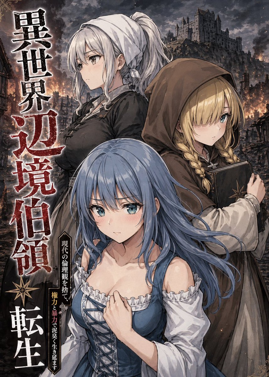 Isekai Dark Fantasy Cover with Burning Ruins — Sora 2 Prompt