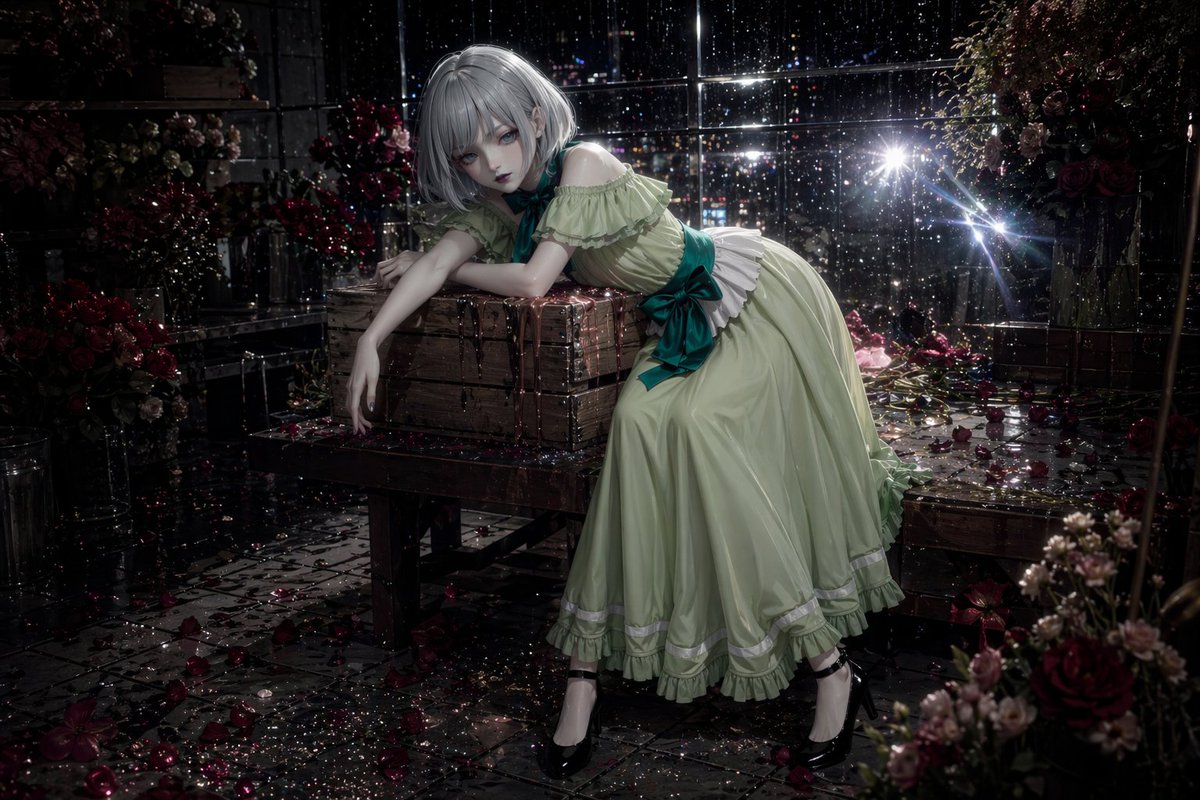 Rainy Floral Gothic Portrait — Anime Prompt