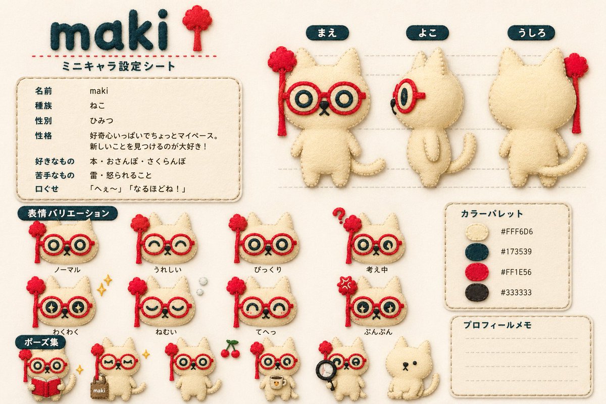 Felt Cat Character Sheet Prompt: Expressions & Poses — Sora 2