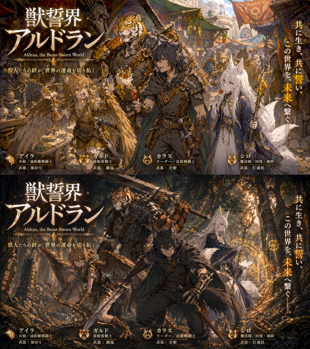 Dual-Panel Fantasy RPG Art — Generate Beast Sworn World Scenes