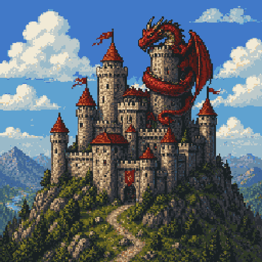 Dragon Castle Pixel Art — Sora 2 Prompt