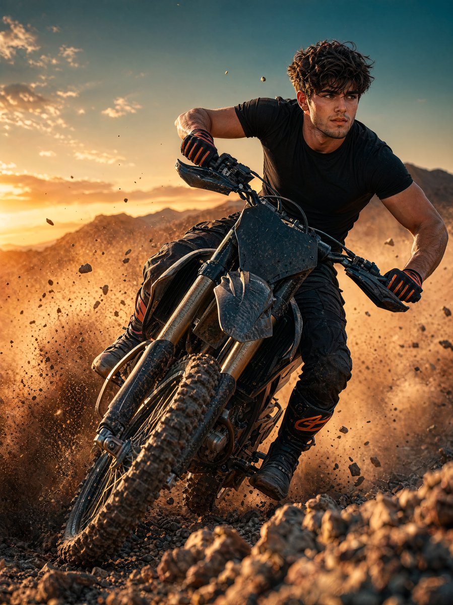 Sunset Motocross Action Portrait — Sora 2 Prompt